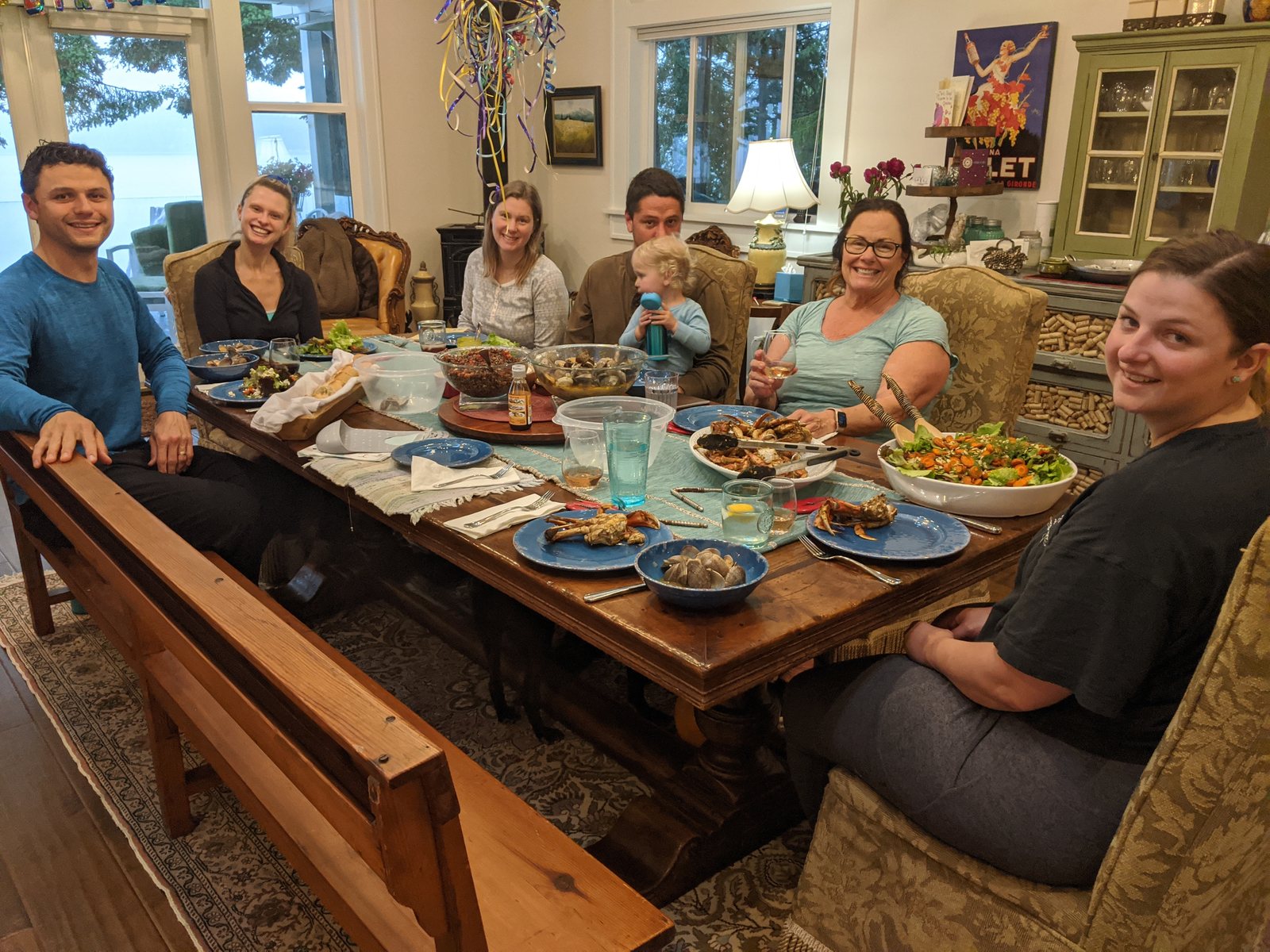 Family crab dinner at the beach house